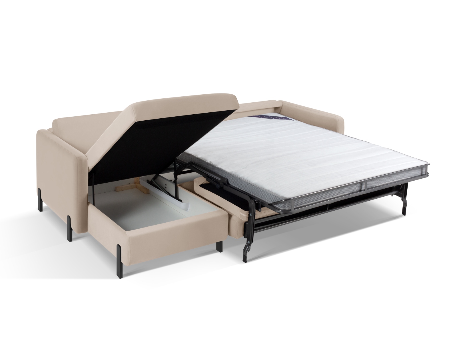 Micadoni Schlaf-Ecksofa Gloria 5-Sitzer Links Samt Beige 205x160
