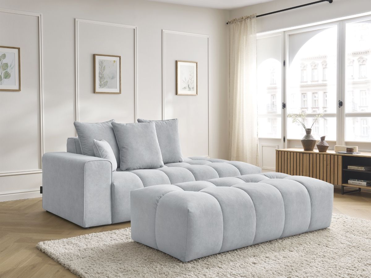 Bobochic Mont-blanc Sofa 5-Sitzer mit Pouf Samt Hellgrau Armlehne links
