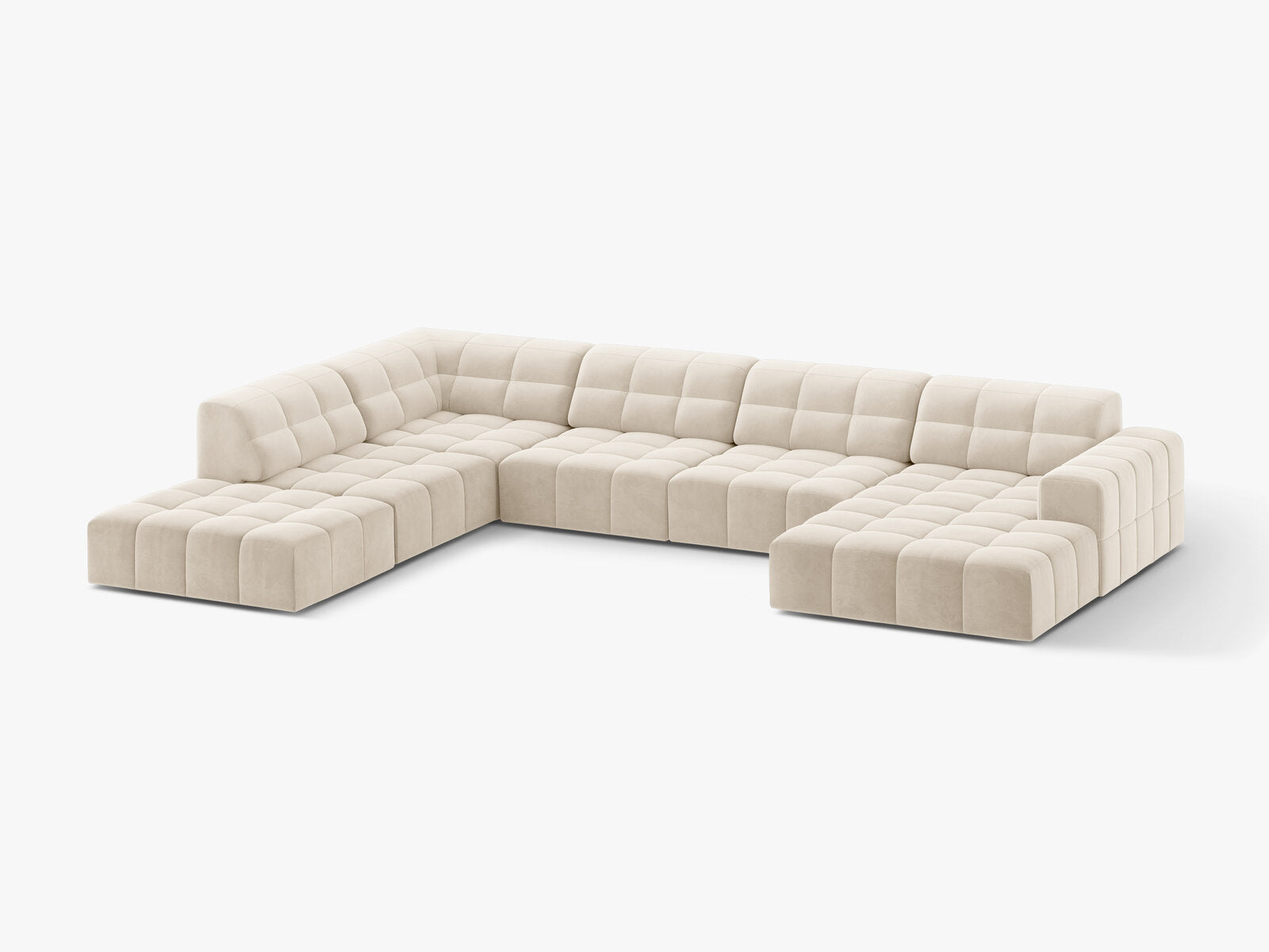 Micadoni Panorama Ecksofa Jennifer 7-Sitzer Links Samt Bluvel Helles Beige