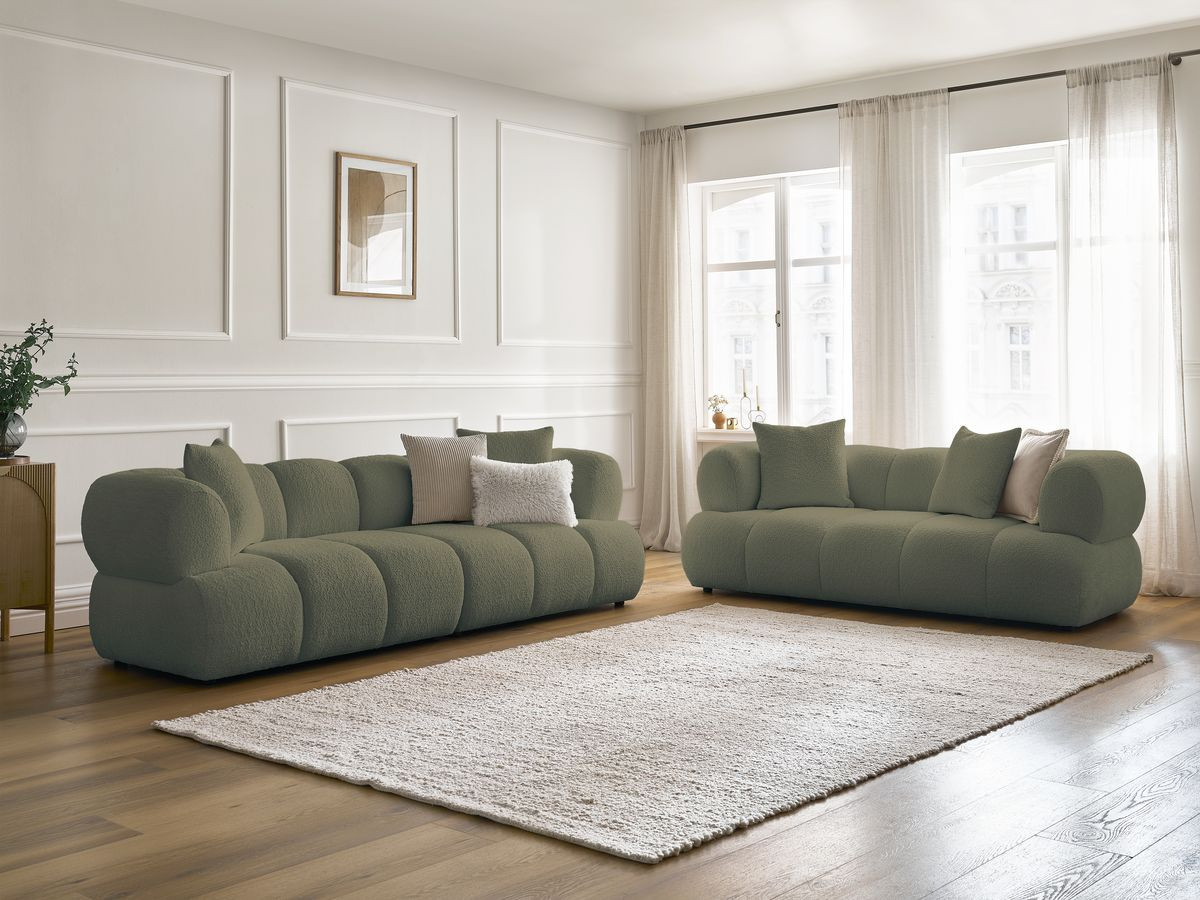 Bobochic Pamira Sofa 5-Sitzer Bouclé-Stoff Grün