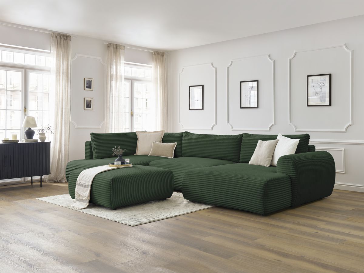 Bobochic Lucien Wohnlandschaft mit Pouf Breitcord weich Grün Ecke rechts