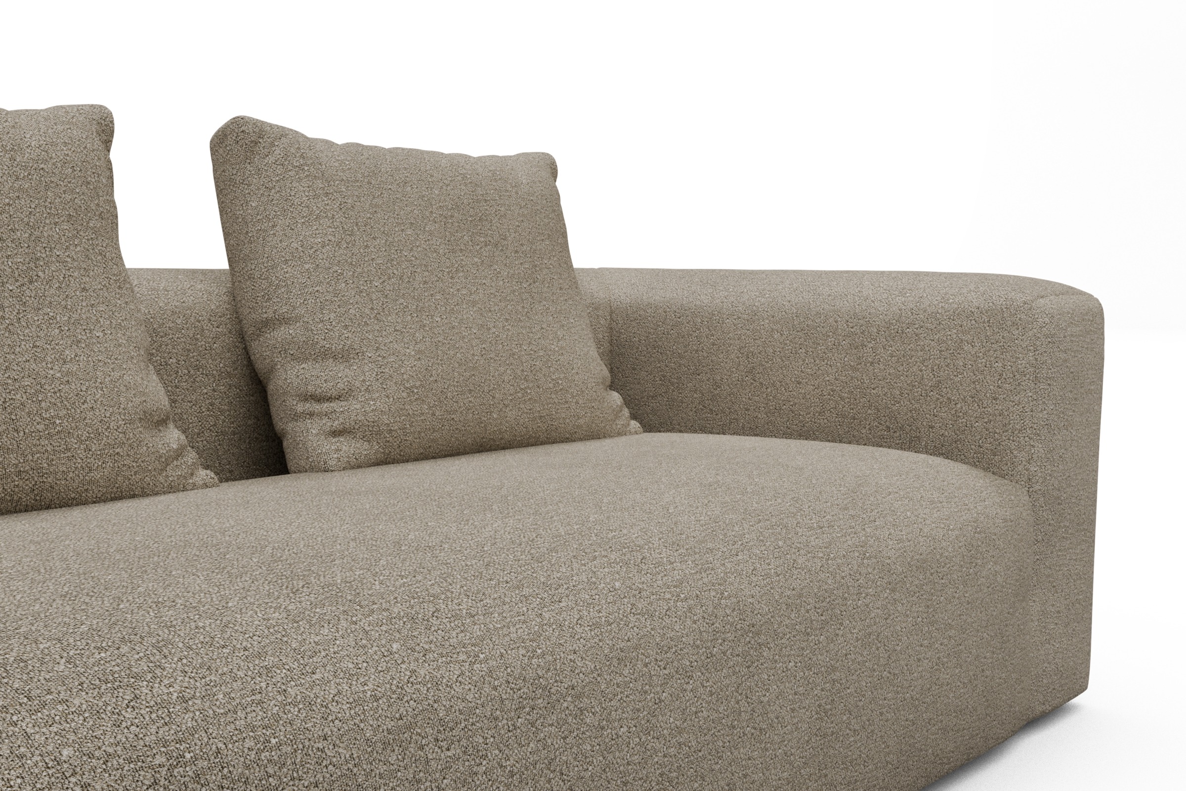 Wohnlandschaft Fred Chaiselongue links mit 2-Sitzer und lange Armlehne rechts Boucle-Belge