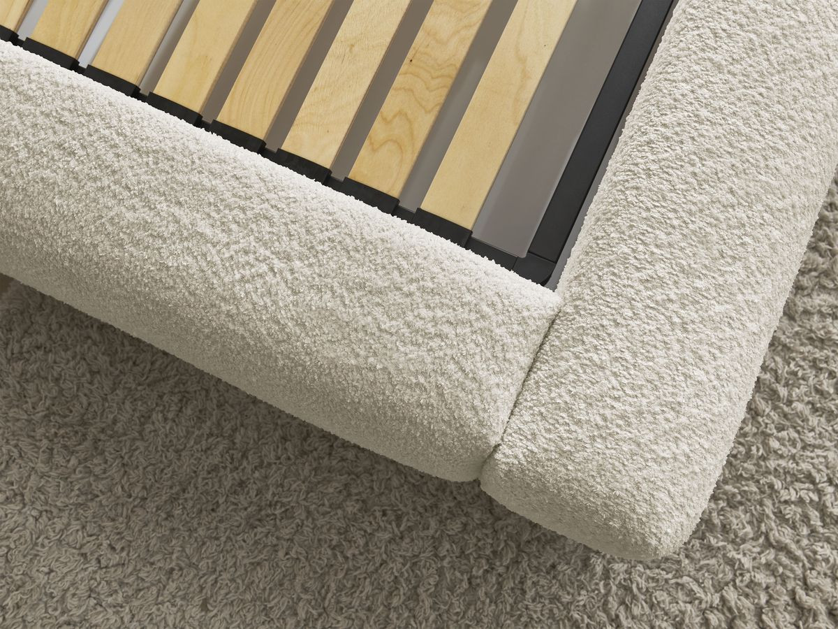Bobochic Orlane Polsterbett mit Bettkasten Bouclé-Stoff Beige, Liegefläche 140 × 190 cm