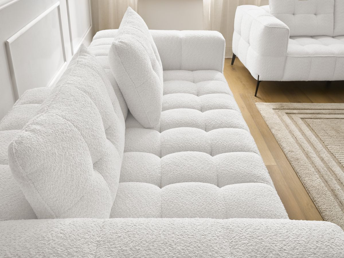 Bobochic Anis Sofa 5-Sitzer mit Pouf Bouclé-Stoff Weiß