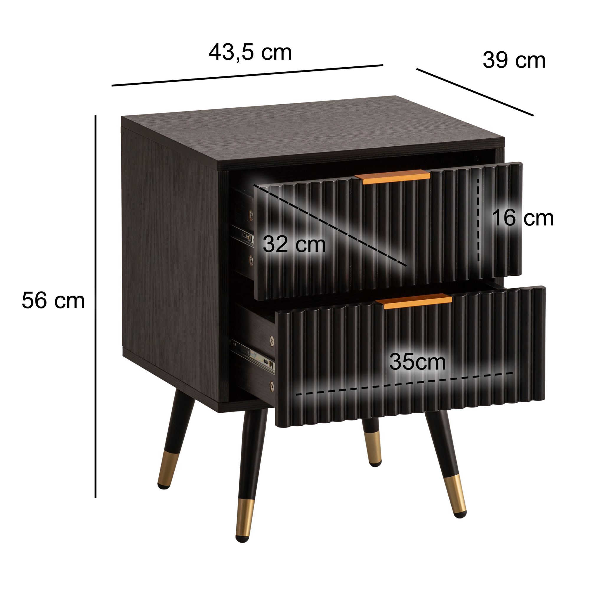 Nachttisch Etnedal Schwarz 43,5 × 39 × 56 cm