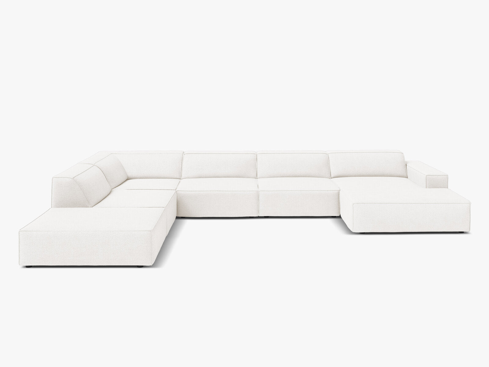 Micadoni Panorama-Ecksofa Jodie 7-Sitzer Links Boucle Baloo Weiß
