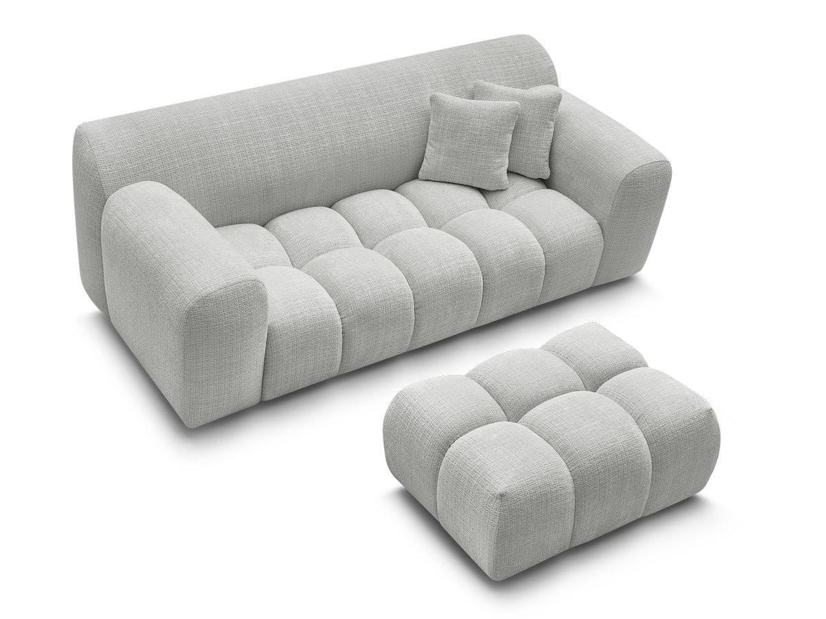Bobochic Melisse Sofa 2-Sitzer mit Pouf Strukturstoff Hellgrau