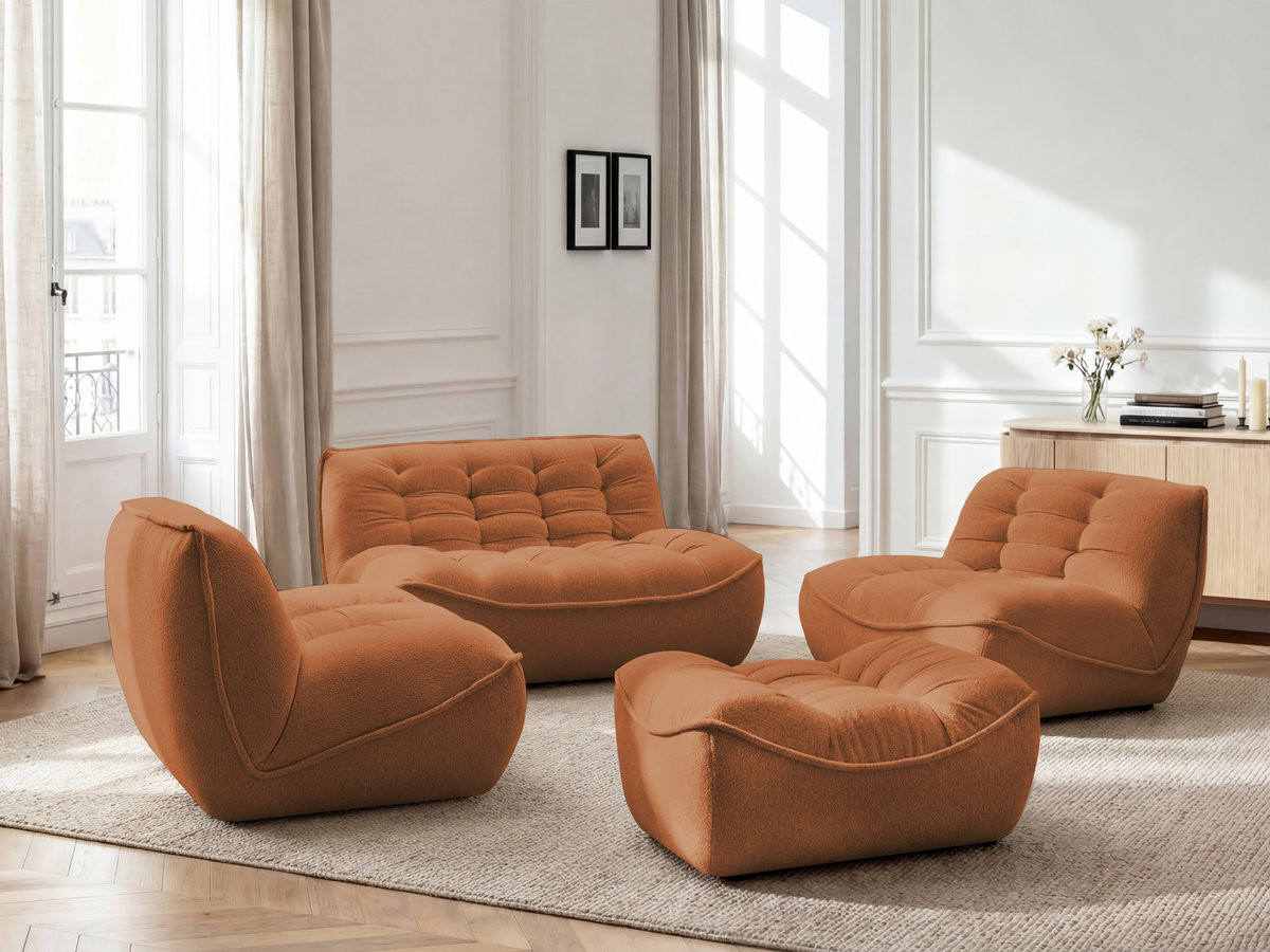 Bobochic Serena Sofa 4-Sitzer mit Pouf Melange-Stoff Orange