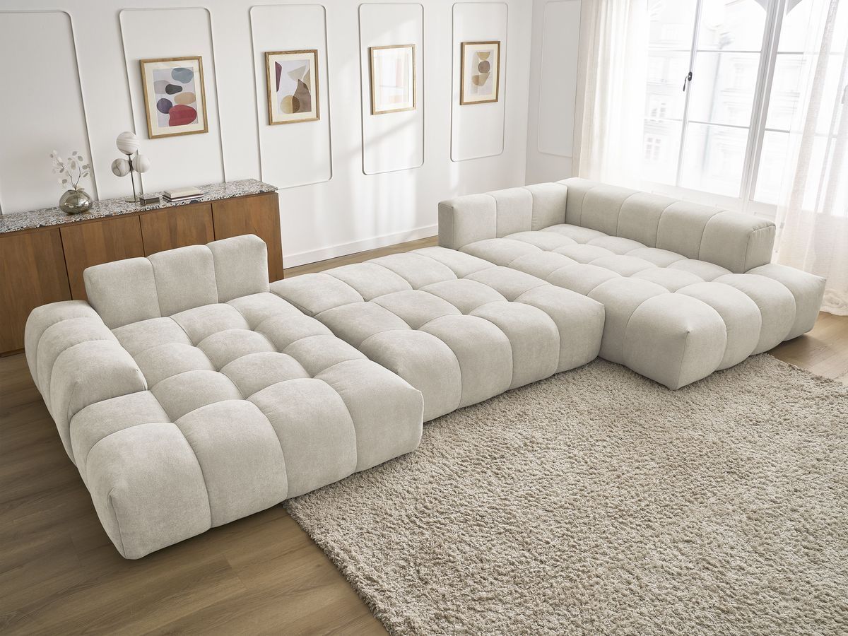 Bobochic Everest Wohnlandschaft, 6 Kissen Strukturstoff Beige Ecke links