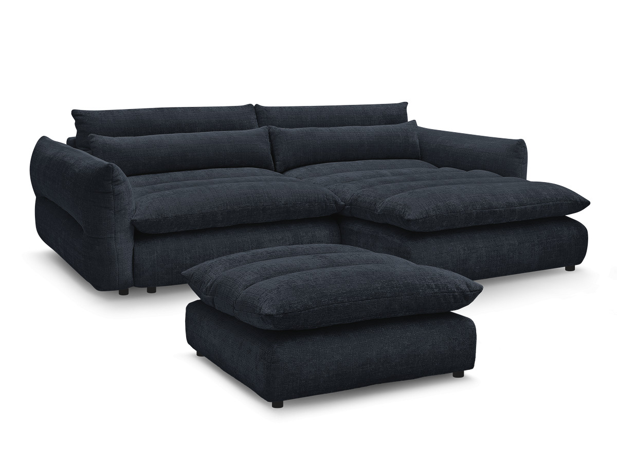 Bobochic Neil Ecksofa mit Pouf Strukturstoff Dunkelblau Ecke rechts