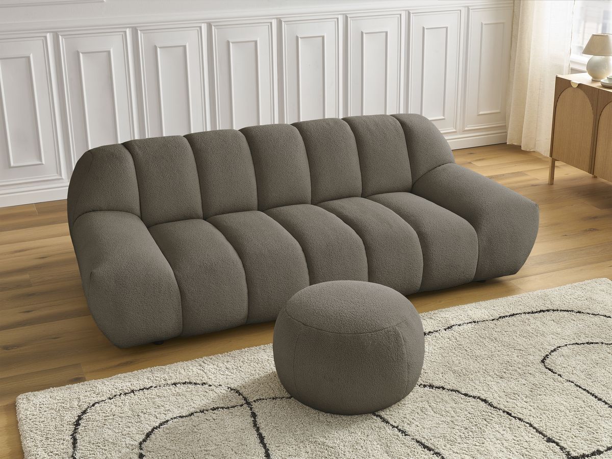 Bobochic Hayden Sofa 3-Sitzer mit Pouf 226 × 107 cm Bouclé-Stoff Braun