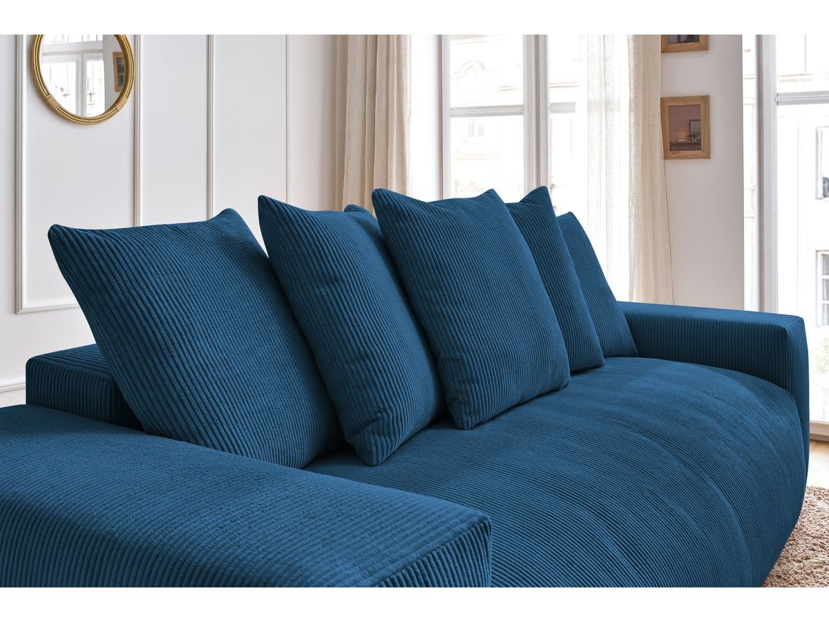 Bobochic Voltaire Schlafsofa 3-Sitzer mit Bettkasten Cordsamt Dunkelblau