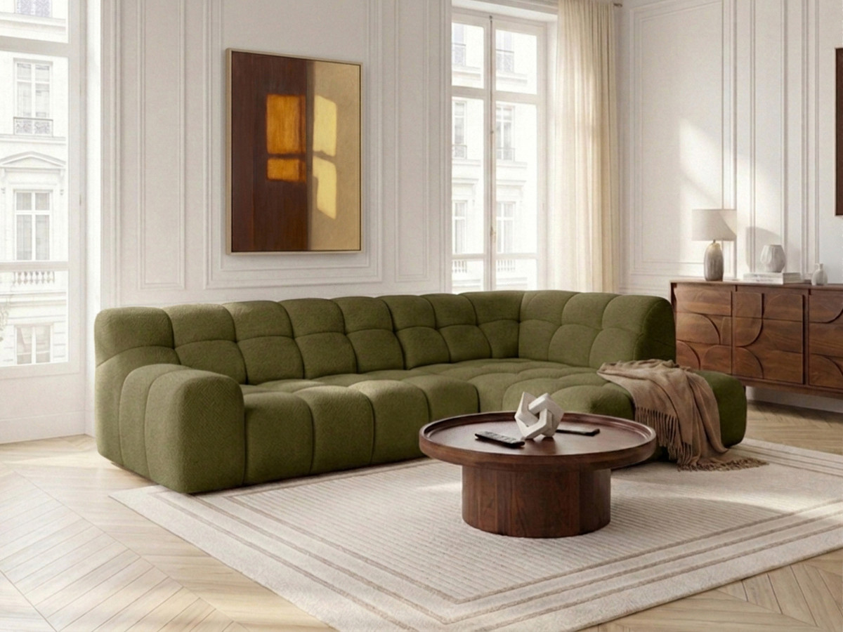 Bobochic Andre Ecksofa mit Schlaffunktion Chenille Grün Ecke rechts