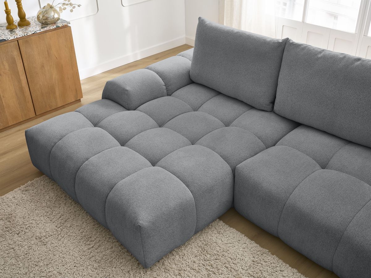 Bobochic Everest Ecksofa mit Schlaffunktion und Bettkasten 318 × 180 cm, 3 Kissen Melange-Stoff Dunkelgrau Ecke links