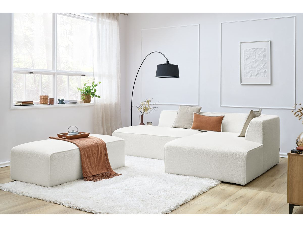 Bobochic Megeve Ecksofa mit Schlaffunktion und Pouf Bouclé-Stoff Weiß Ecke rechts
