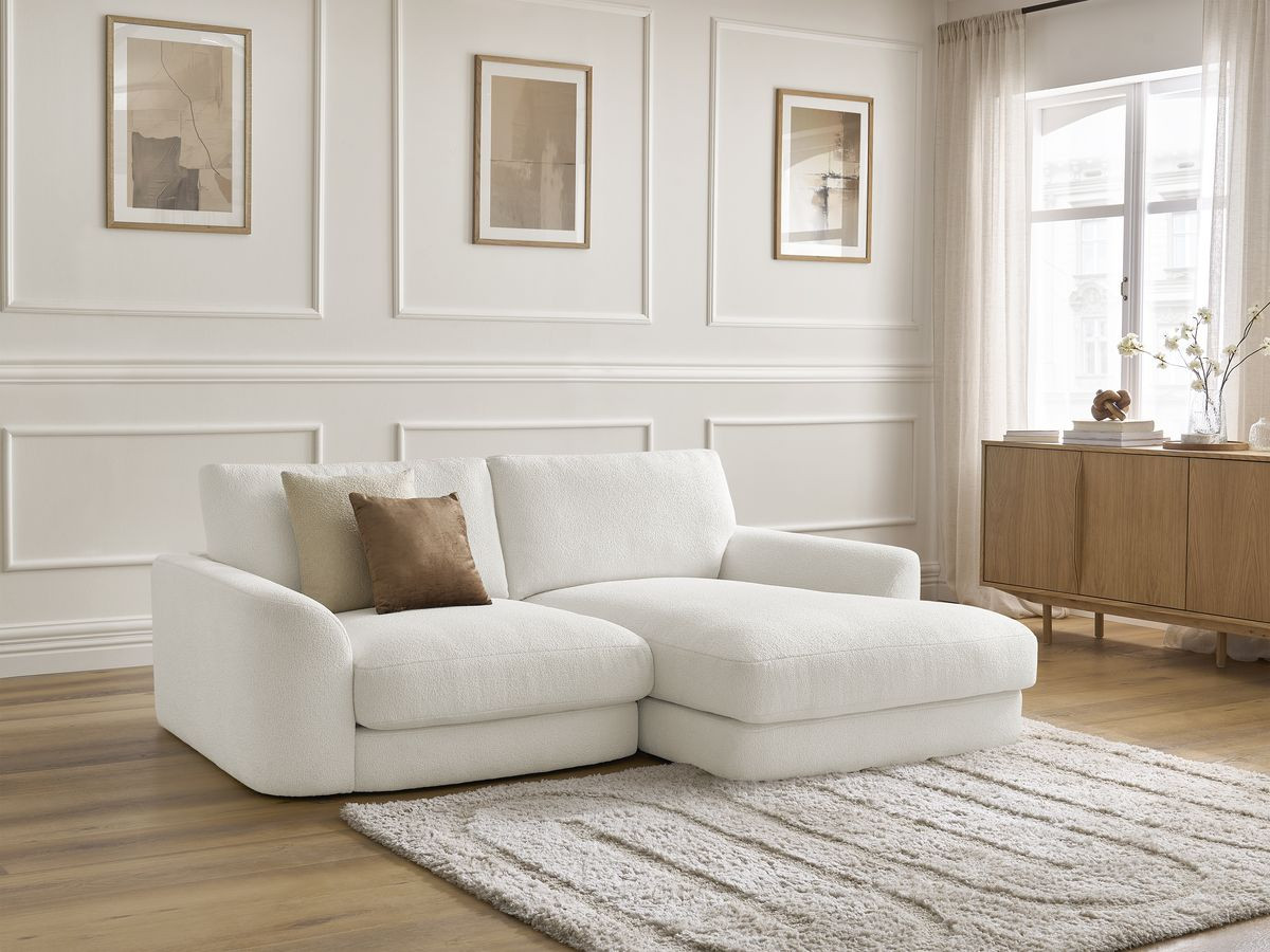Bobochic Leonore Ecksofa Bouclé-Stoff Weiß Ecke rechts