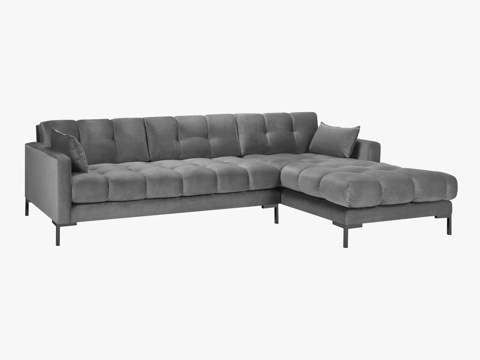 Micadoni Ecksofa Mamaia 5-Sitzer Rechts Samt Bluvel Hellgrau schwarze Beine