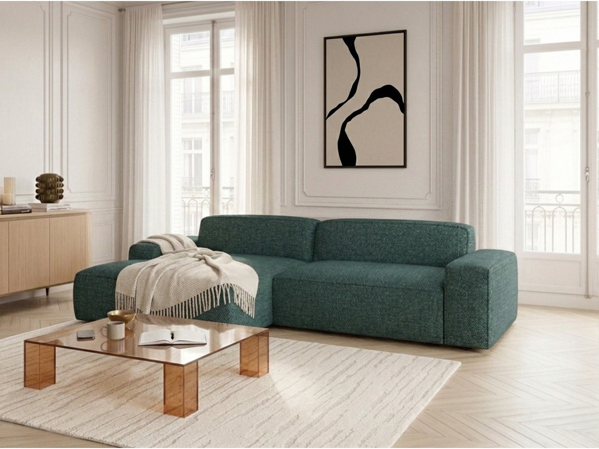 Bobochic Abel Ecksofa mit Schlaffunktion Melange-Stoff Grün Ecke links