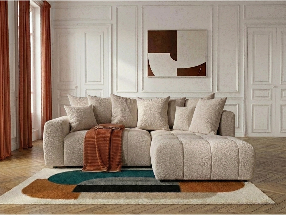 Bobochic Roxelane Ecksofa mit Schlaffunktion und Bettkasten Bouclé-Stoff Beige Ecke rechts
