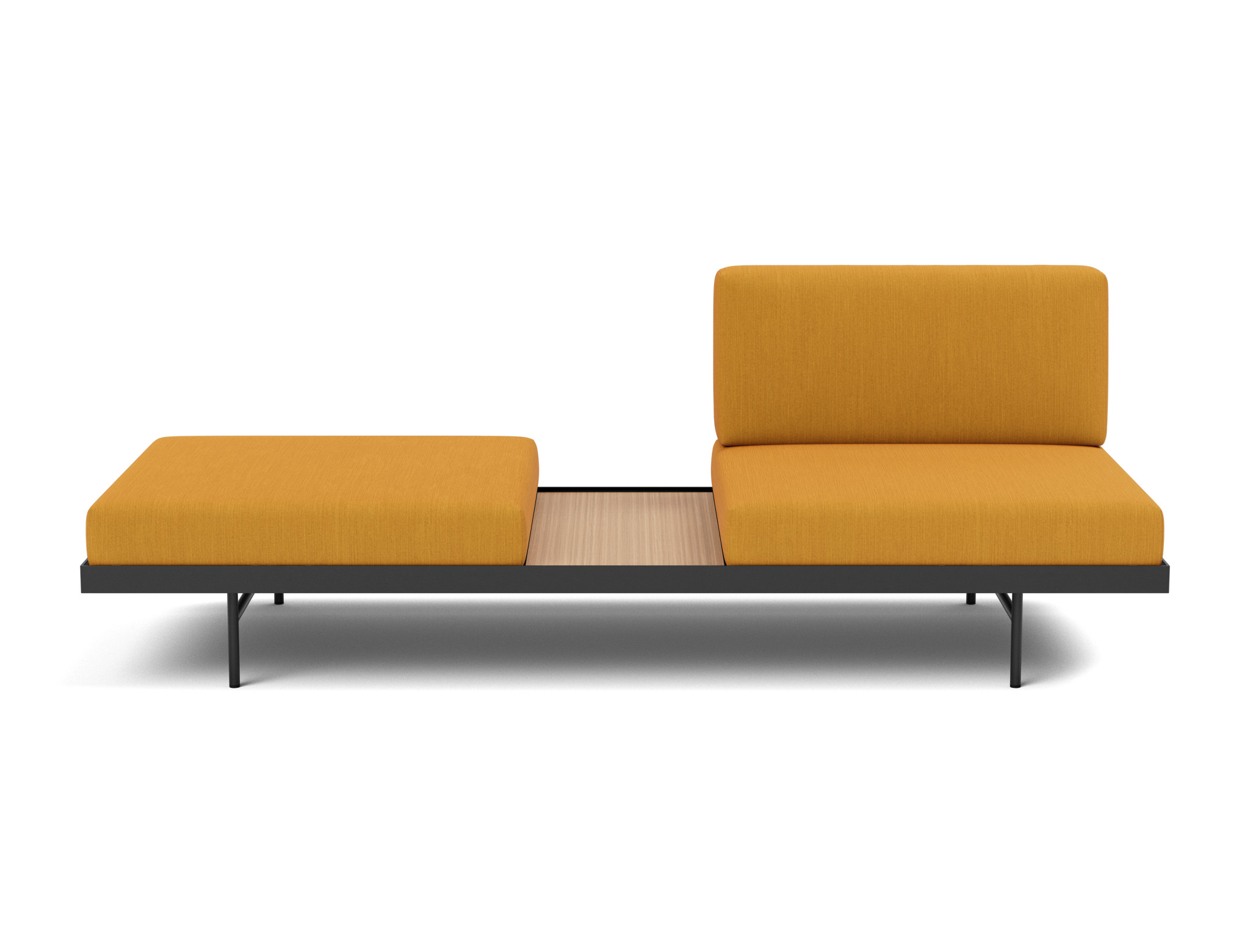 Tagesbett Puri Flachgewebe Elegance 507-Burned-Curry Beine mit Eichentisch