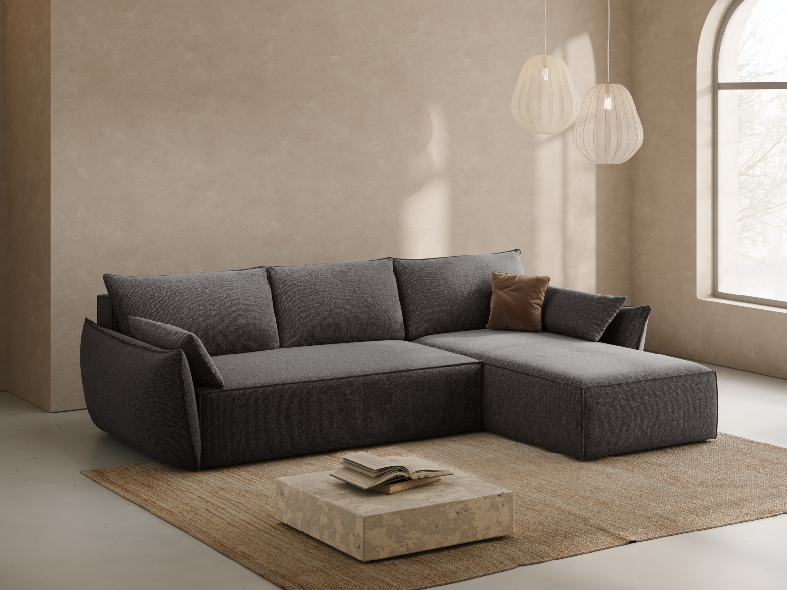 Micadoni Ecksofa Kaelle 4-Sitzer mit Schlaffunktion Rechts Chenille Schwarz