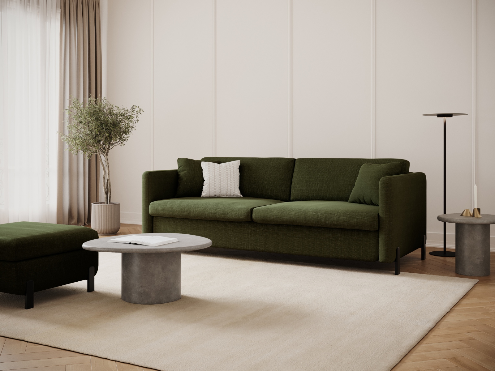 Micadoni Schlafsofa Gloria 2-Sitzer Strukturierter Stoff Grün 205x140