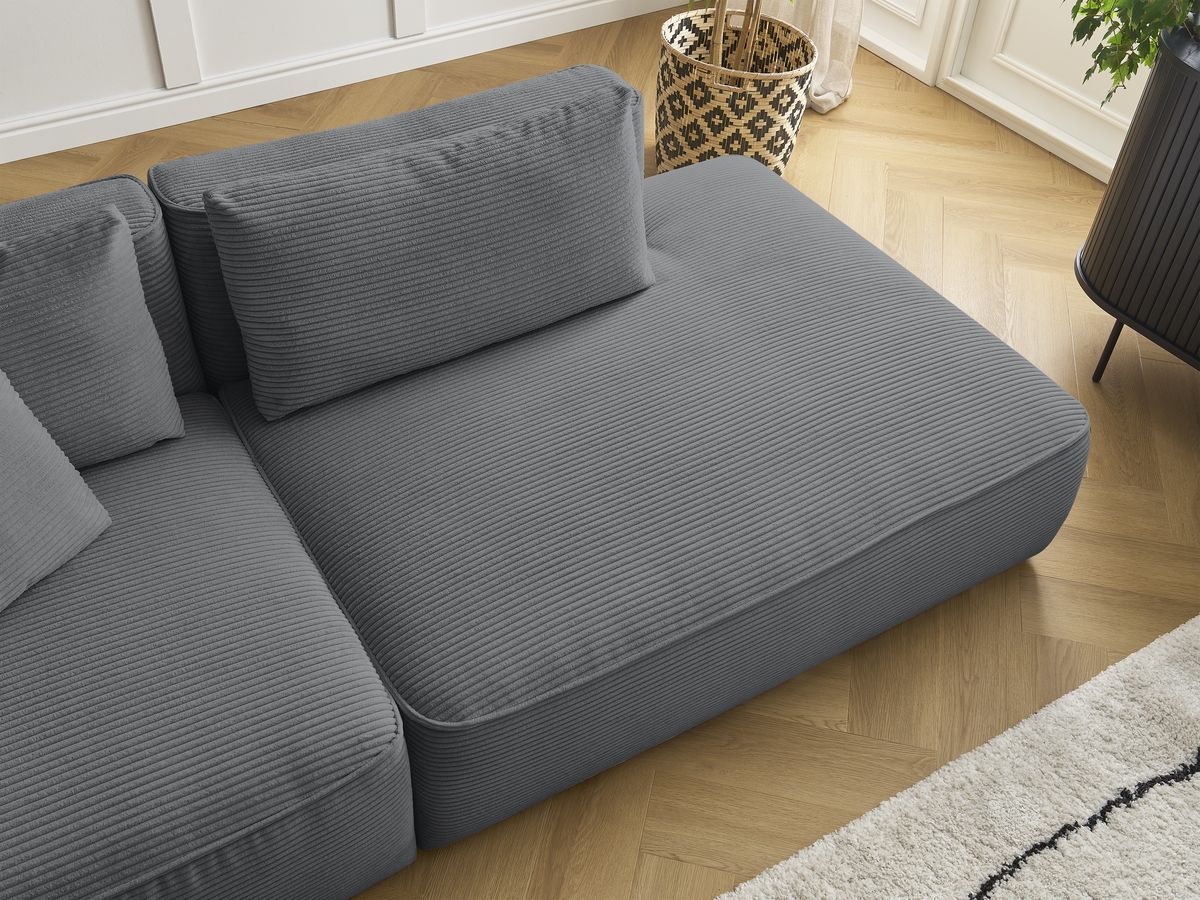 Bobochic Leopold Sofa 4-Sitzer mit Pouf Cordsamt Dunkelgrau Armlehne links
