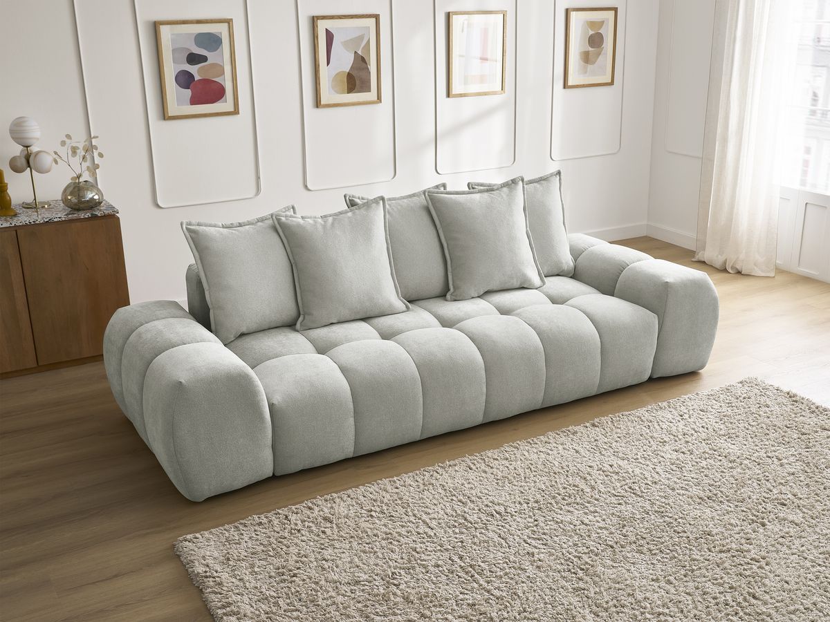 Bobochic Everest Sofa 3-Sitzer, 5 Kissen Strukturstoff Hellgrau