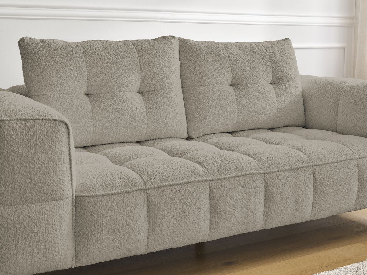 Bobochic Anis Sofa 2-Sitzer mit Pouf Bouclé-Stoff Taupe