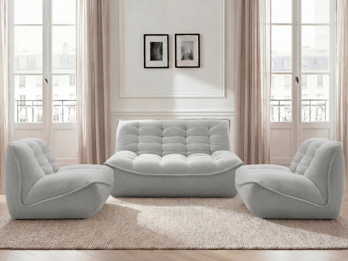 Bobochic Serena Sofa 4-Sitzer Melange-Stoff Hellgrau