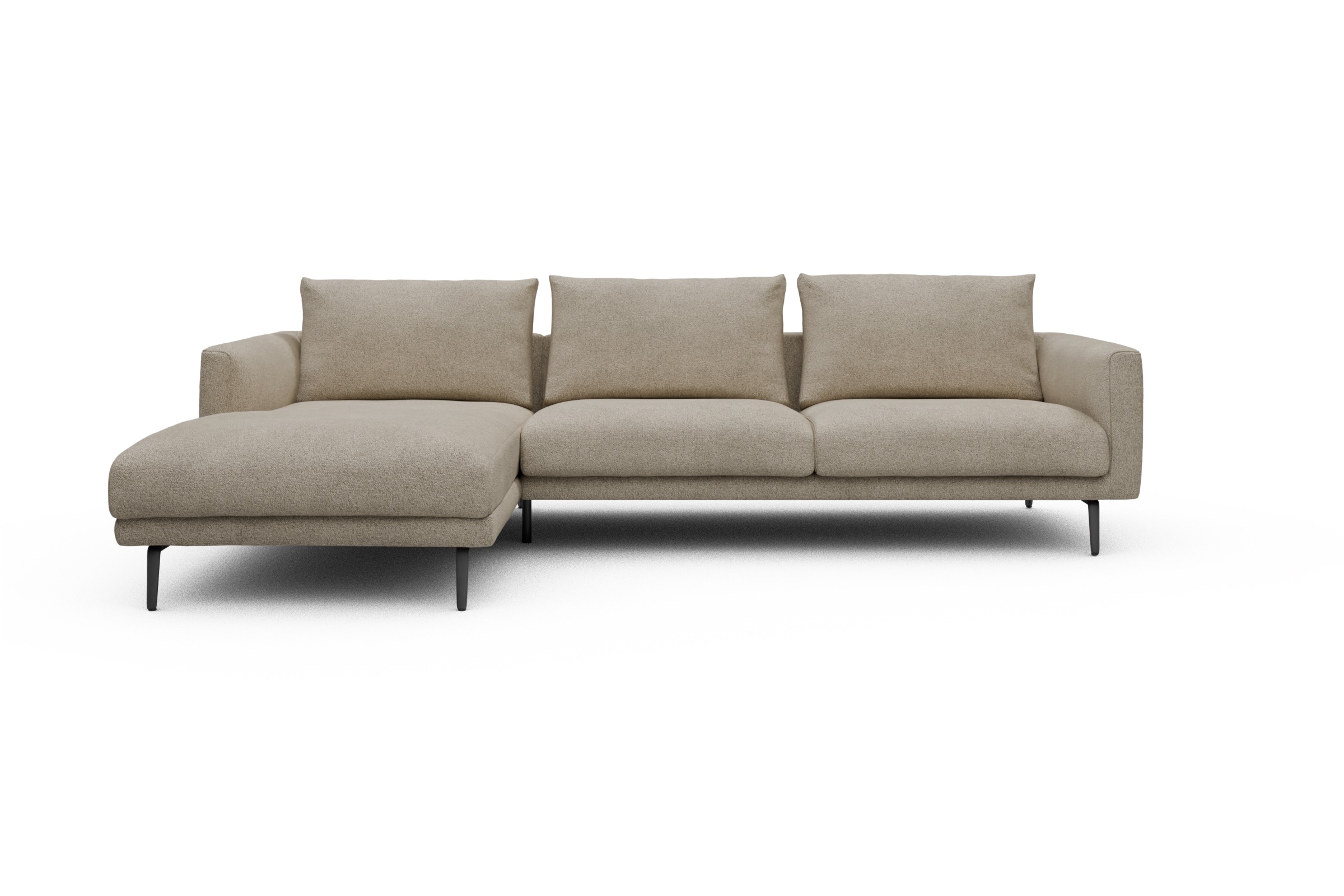 Skandi Home Ecksofa Karl Chaiselongue links mit 2,5-Sitzer Boucle-Belge moebelfaktor