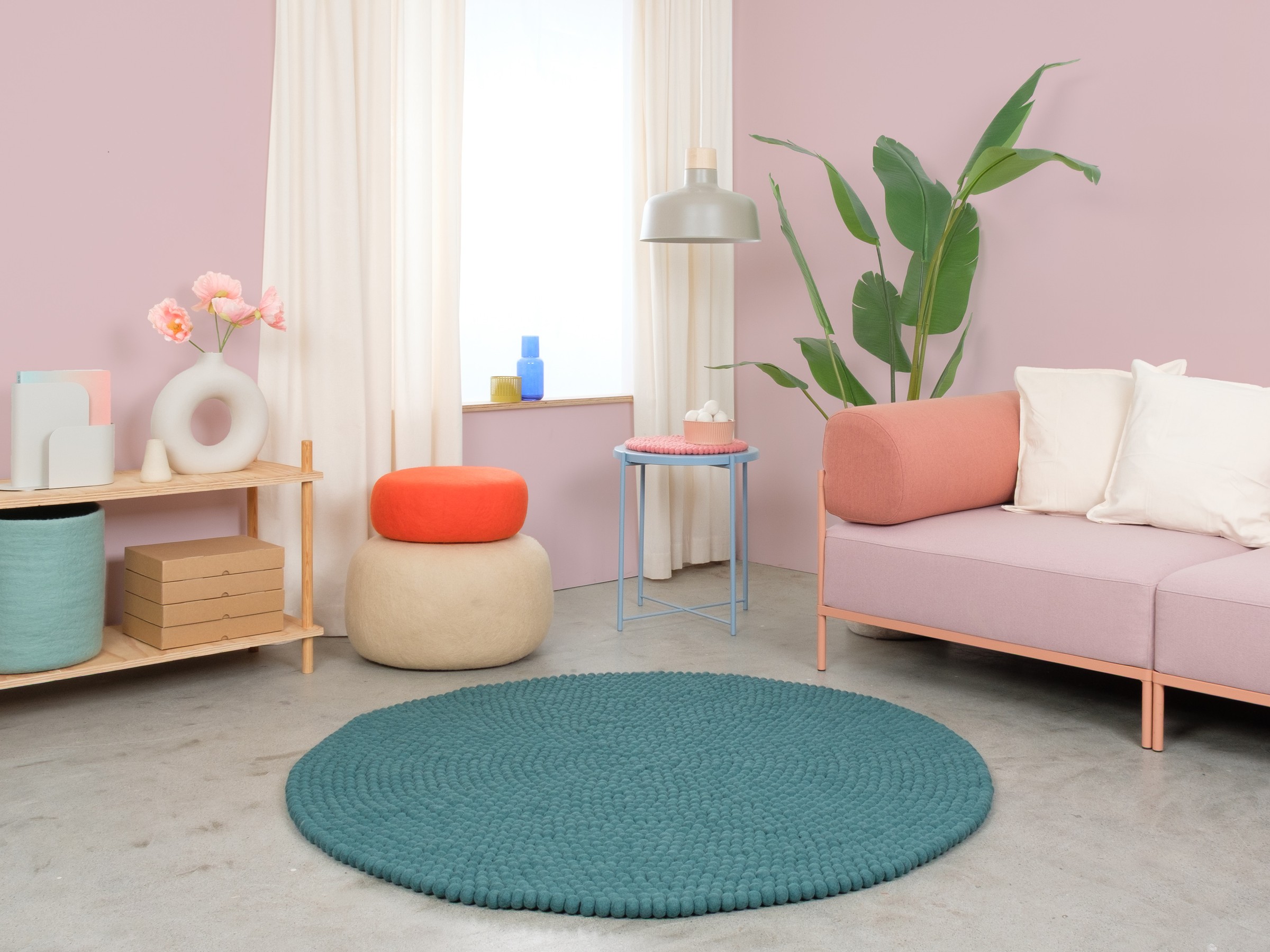 myfelt Noah Filzkugelteppich Petrol rund Ø 50 cm