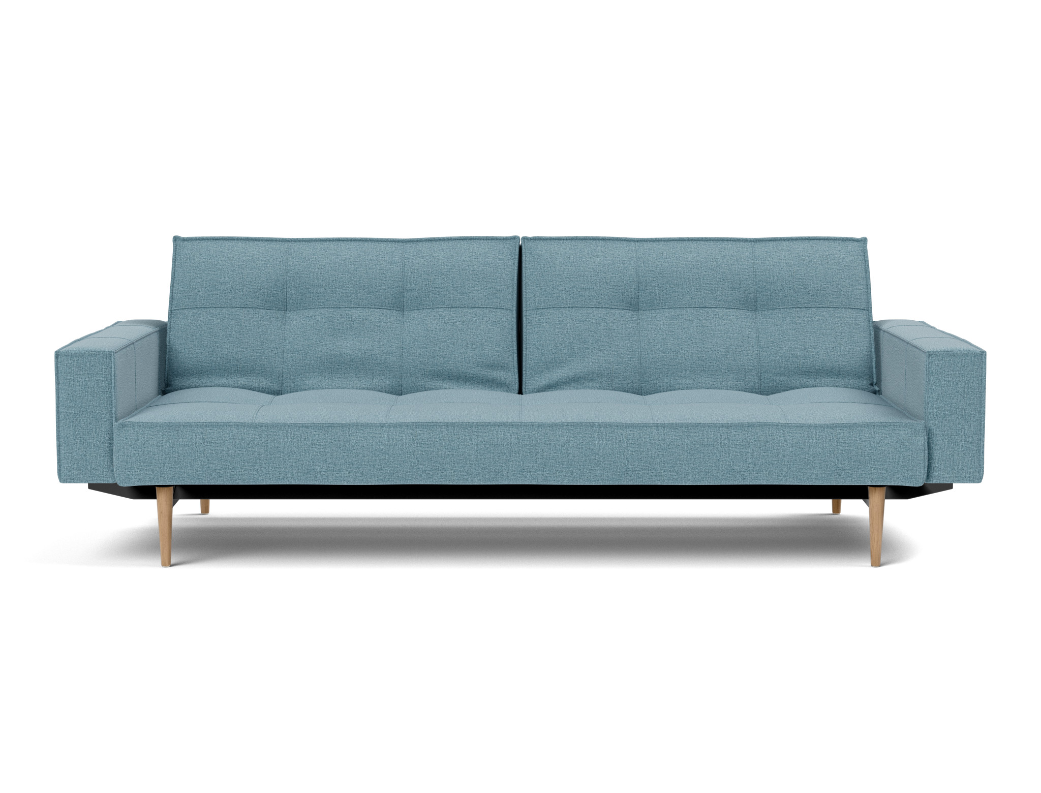 Schlafsofa Splitback mit Armlehnen Flachgewebe Mixed Dance 525-Light-Blue Beine Styletto Eiche hell
