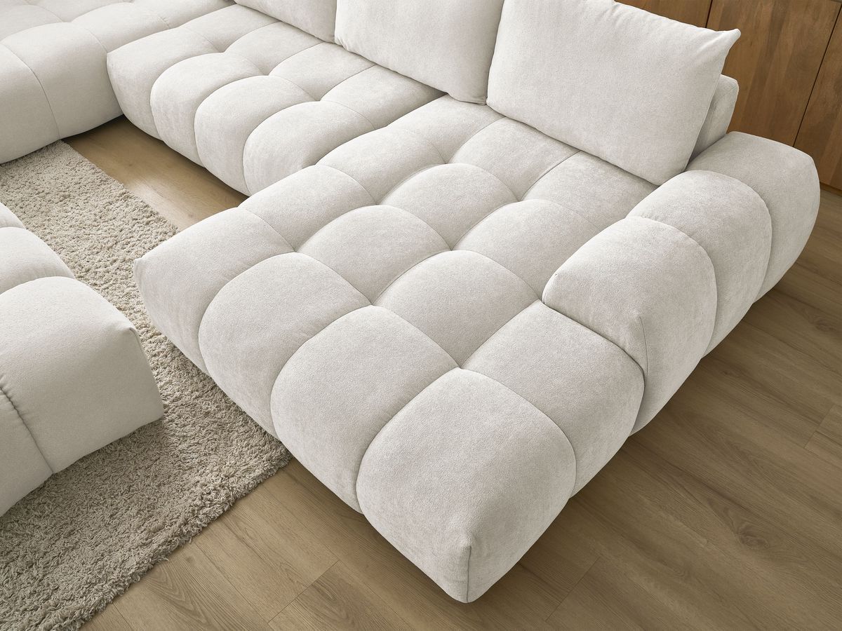 Bobochic Everest Wohnlandschaft mit Pouf, 6 Kissen Strukturstoff Weiß Ecke rechts