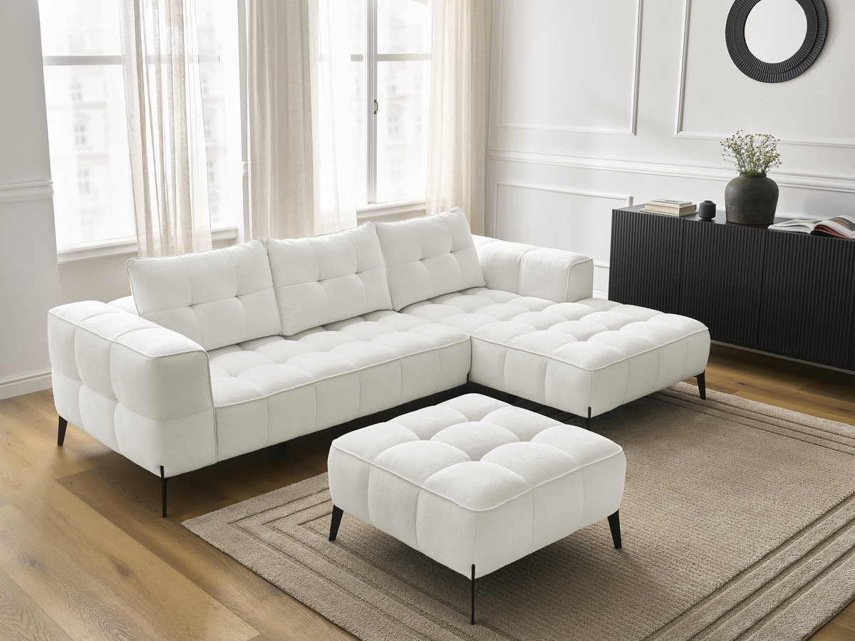 Bobochic Anis Ecksofa mit Pouf Strukturstoff Weiß Ecke rechts