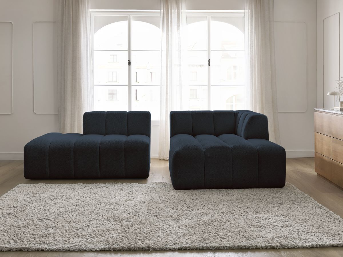 Bobochic Annecy Ecksofa Bouclé-Stoff Dunkelblau Ecke rechts
