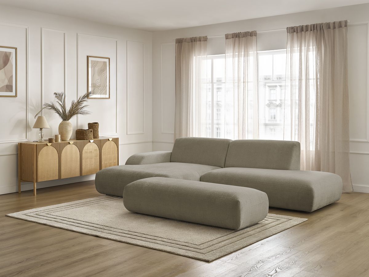 Bobochic Sirius Ecksofa mit Pouf 300 × 170 cm Strukturstoff Taupe Ecke links