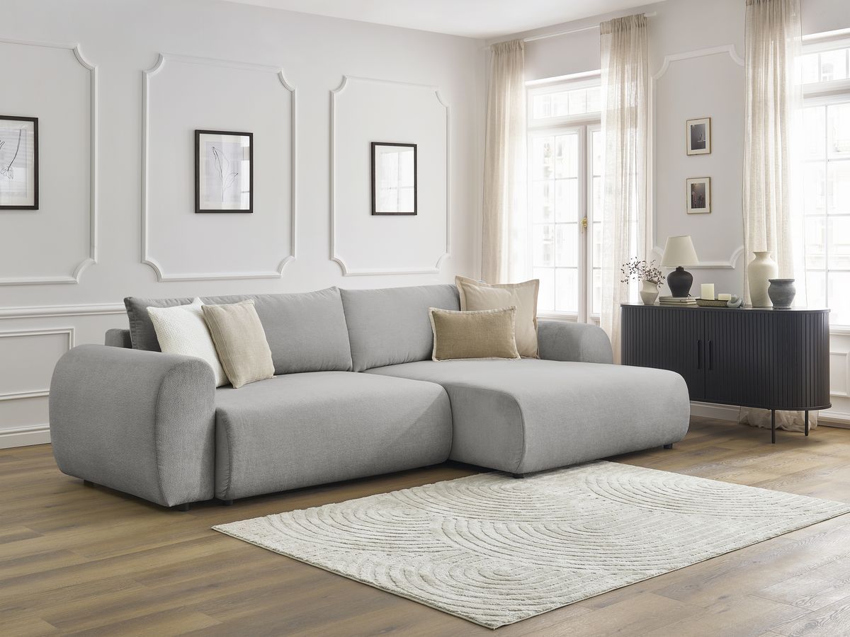 Bobochic Lucien Ecksofa mit Schlaffunktion und Bettkasten 314 × 167 cm Stoff Hellgrau Ecke rechts