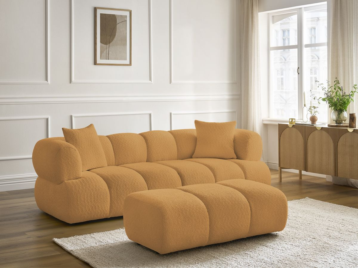 Bobochic Pamira Sofa 3-Sitzer mit Pouf Bouclé-Stoff Gelb