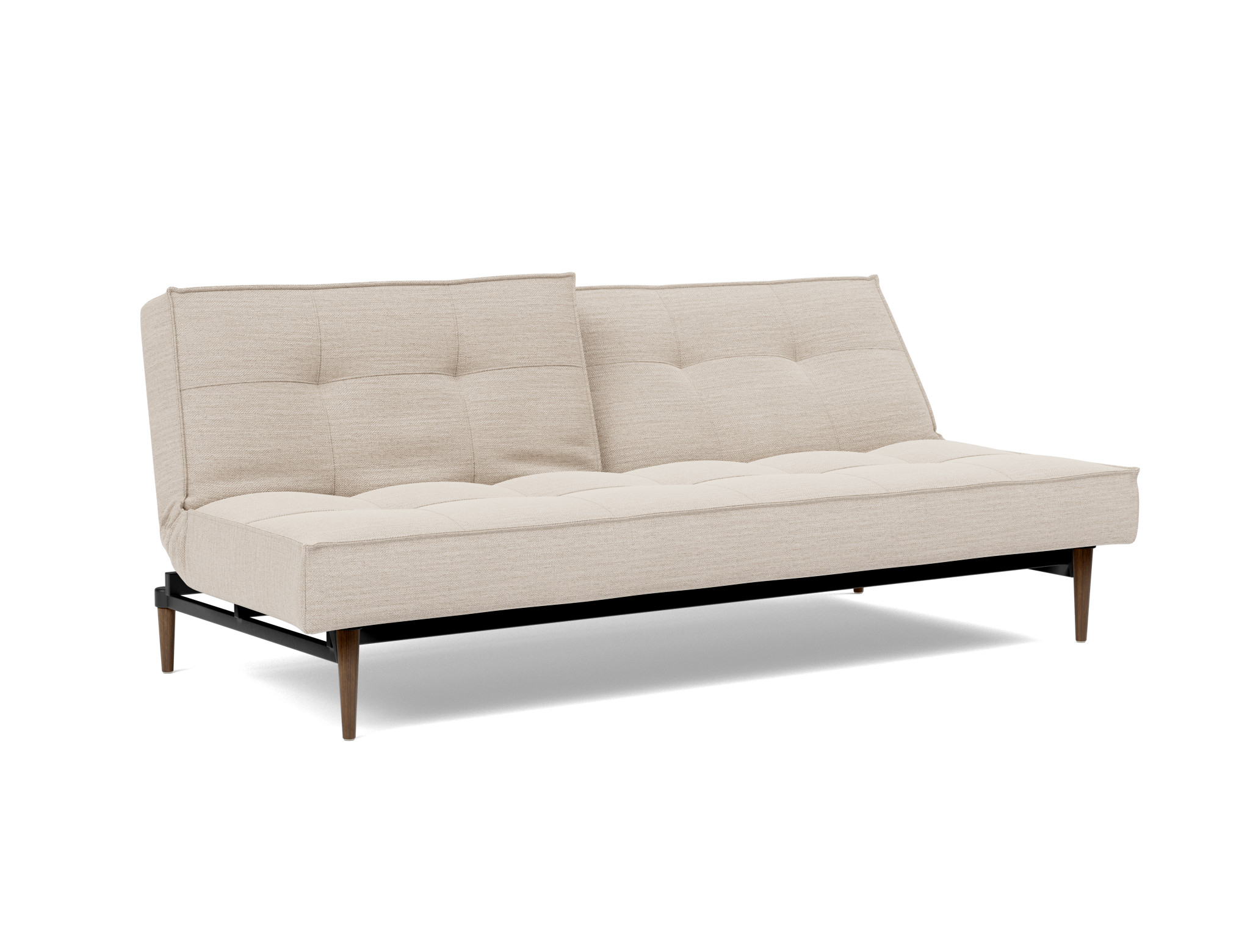 Schlafsofa Splitback Webstoff Blida 612-Sand-Grey Beine Styletto Eiche dunkel