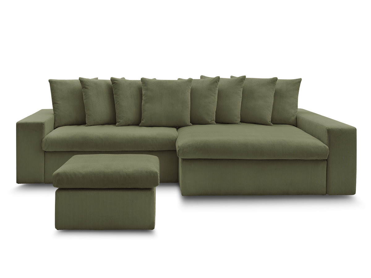 Bobochic Enore Ecksofa mit Pouf Cordsamt Hellgrün Ecke rechts