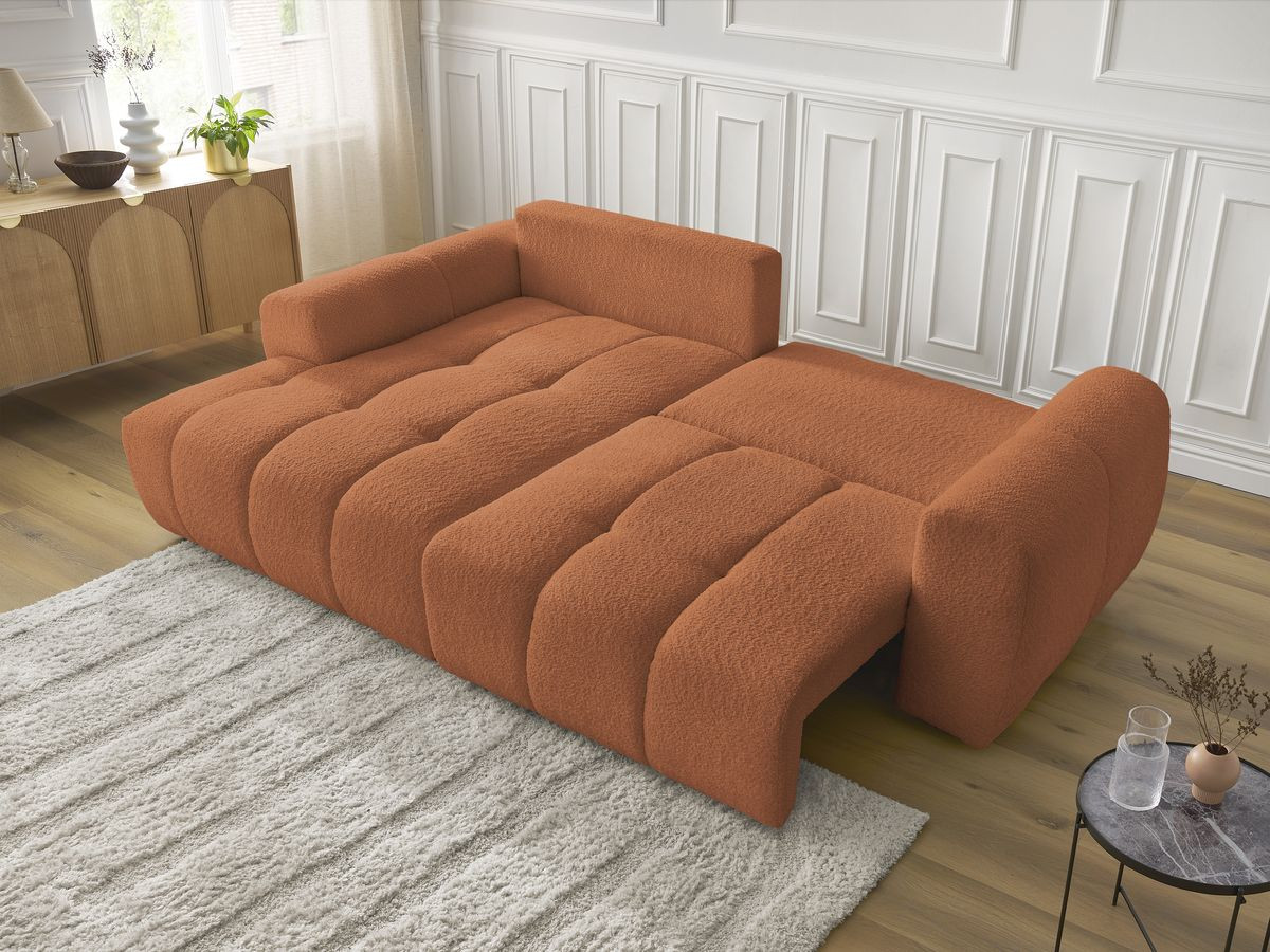 Bobochic Roxelane Ecksofa mit Schlaffunktion und Bettkasten 258 × 150 cm Bouclé-Stoff Orange Ecke links