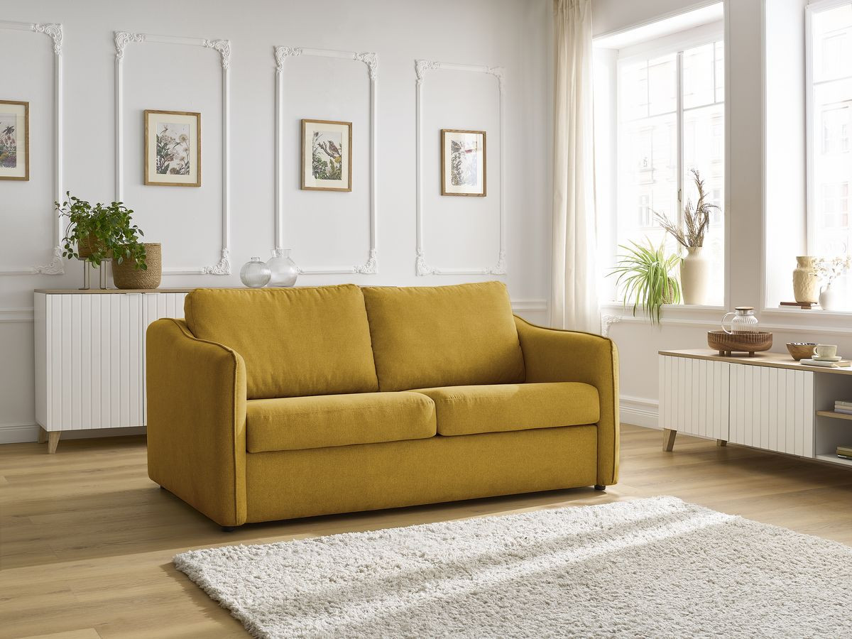Bobochic Lenny Schlafsofa 3-Sitzer Stoff Gelb