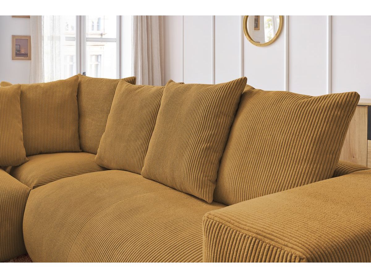 Bobochic Voltaire Ecksofa mit Pouf 268 × 214 cm Cordsamt Gelb Ecke links