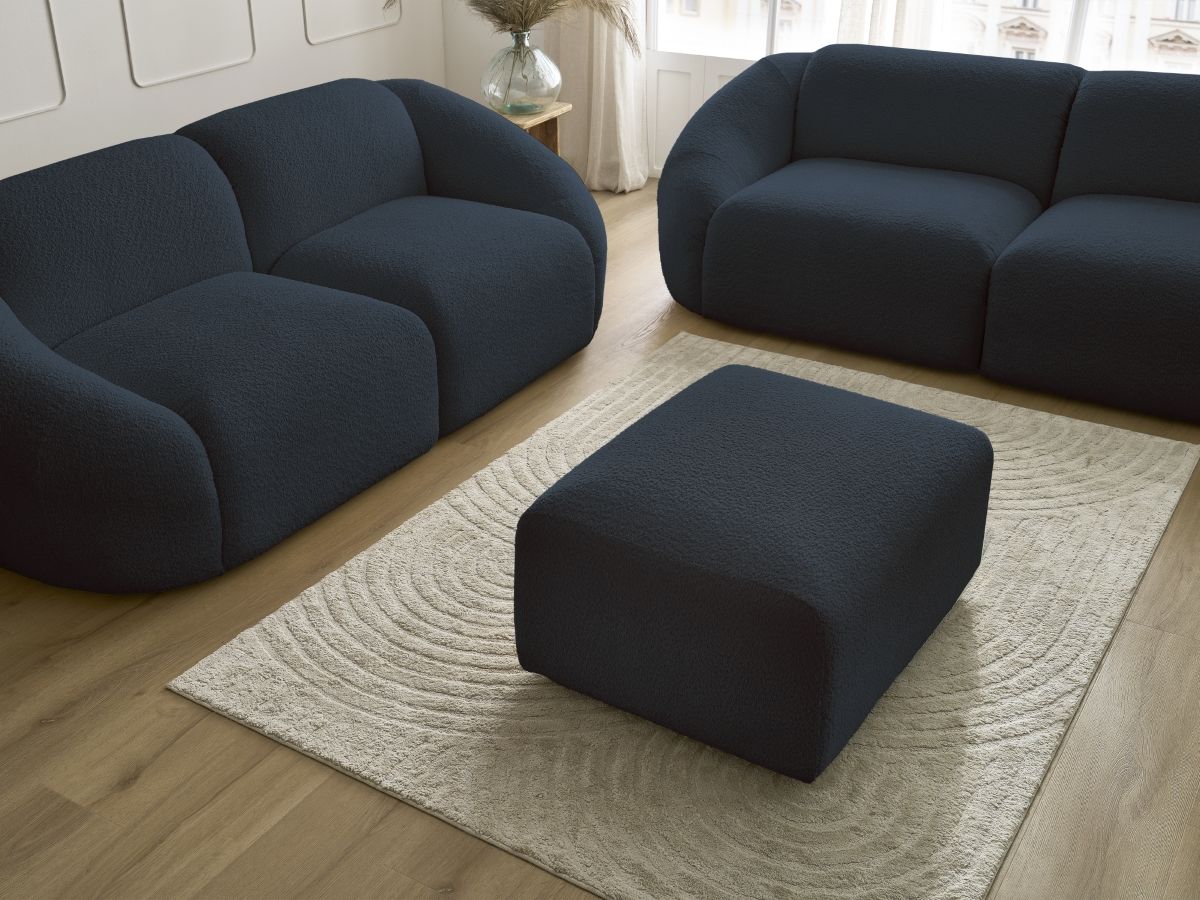 Bobochic Tina Sofa 6-Sitzer mit Pouf Bouclé-Stoff Dunkelblau