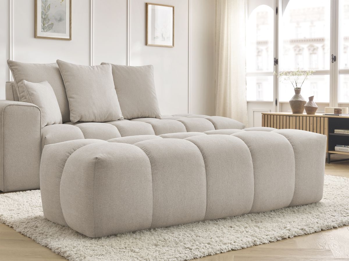 Bobochic Mont-blanc Sofa 5-Sitzer mit Pouf Melange-Stoff Beige Armlehne links