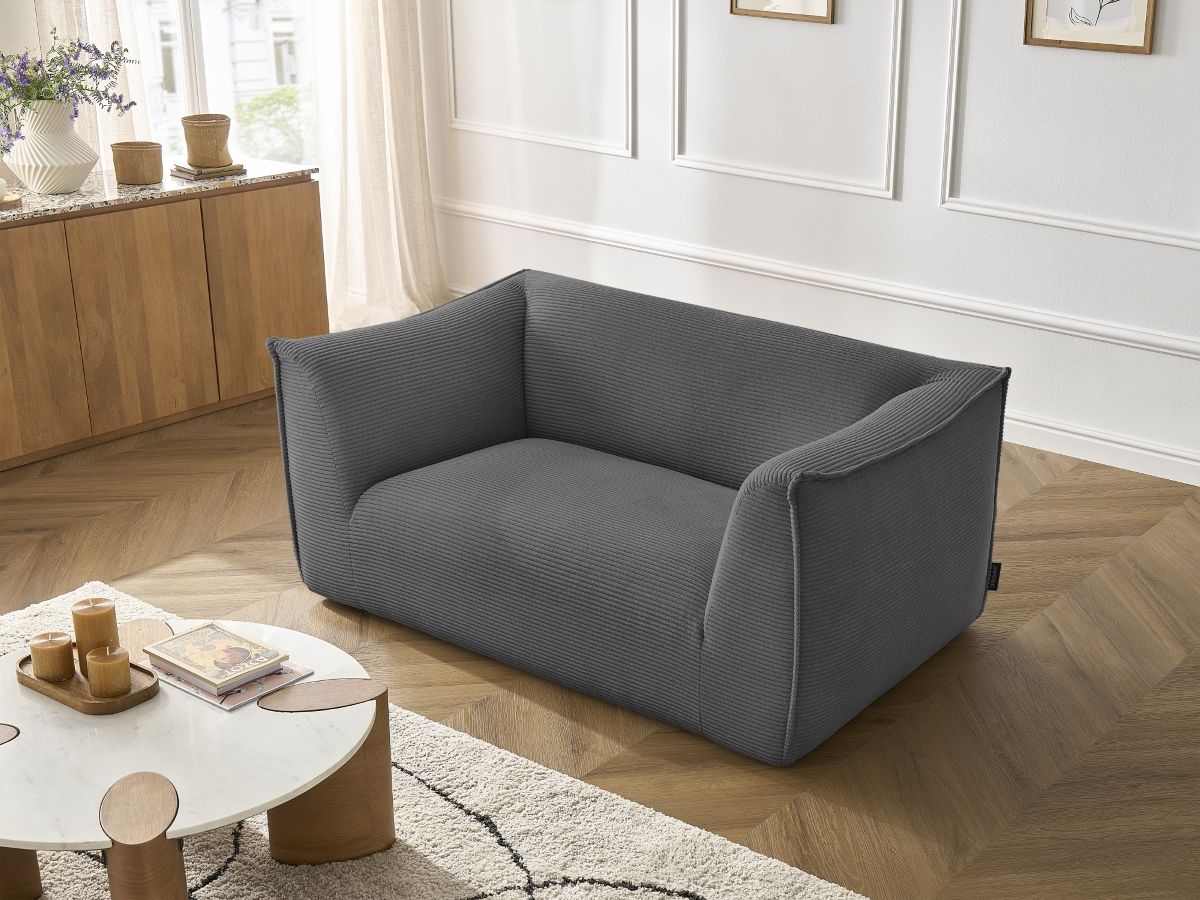 Bobochic Giorgia Sofa 2-Sitzer Cordsamt Dunkelgrau