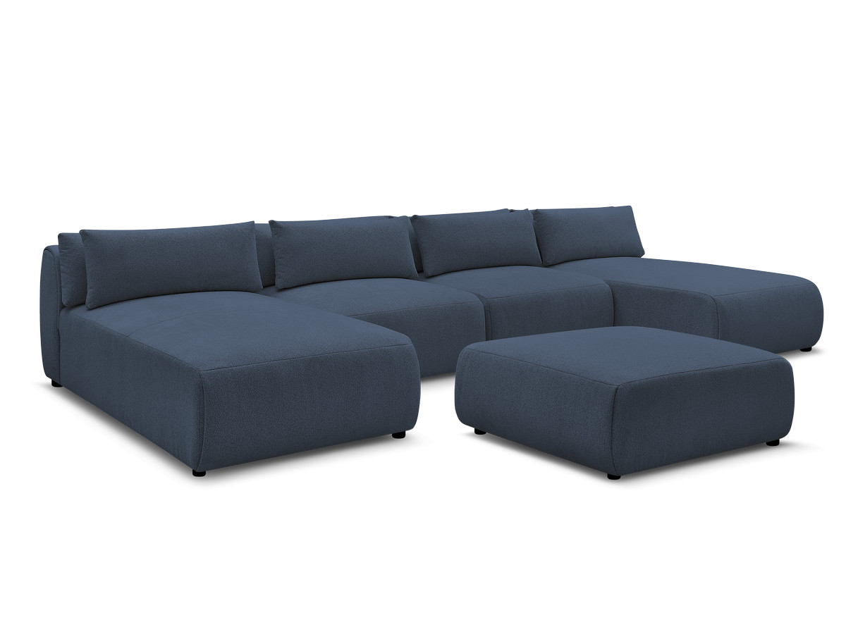 Bobochic Jana Wohnlandschaft mit großem Pouf Melange-Stoff Blau