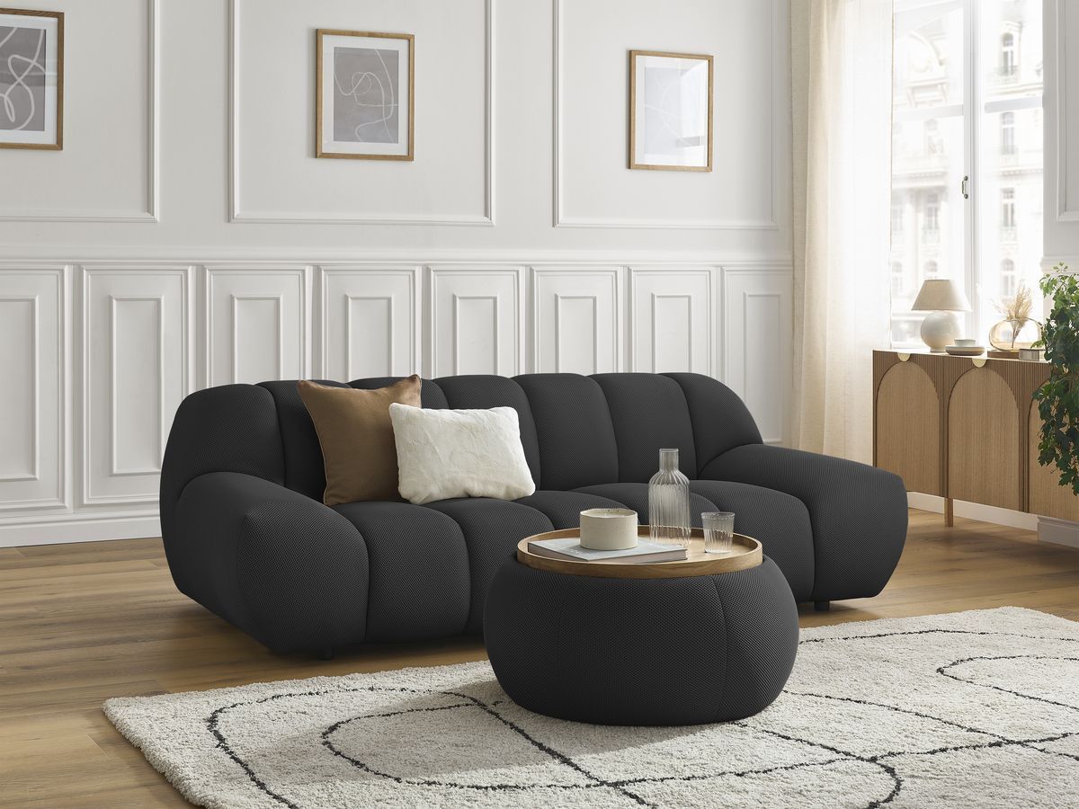 Bobochic Hayden Sofa 2-Sitzer mit Pouf Mesh-Stoff Schwarz