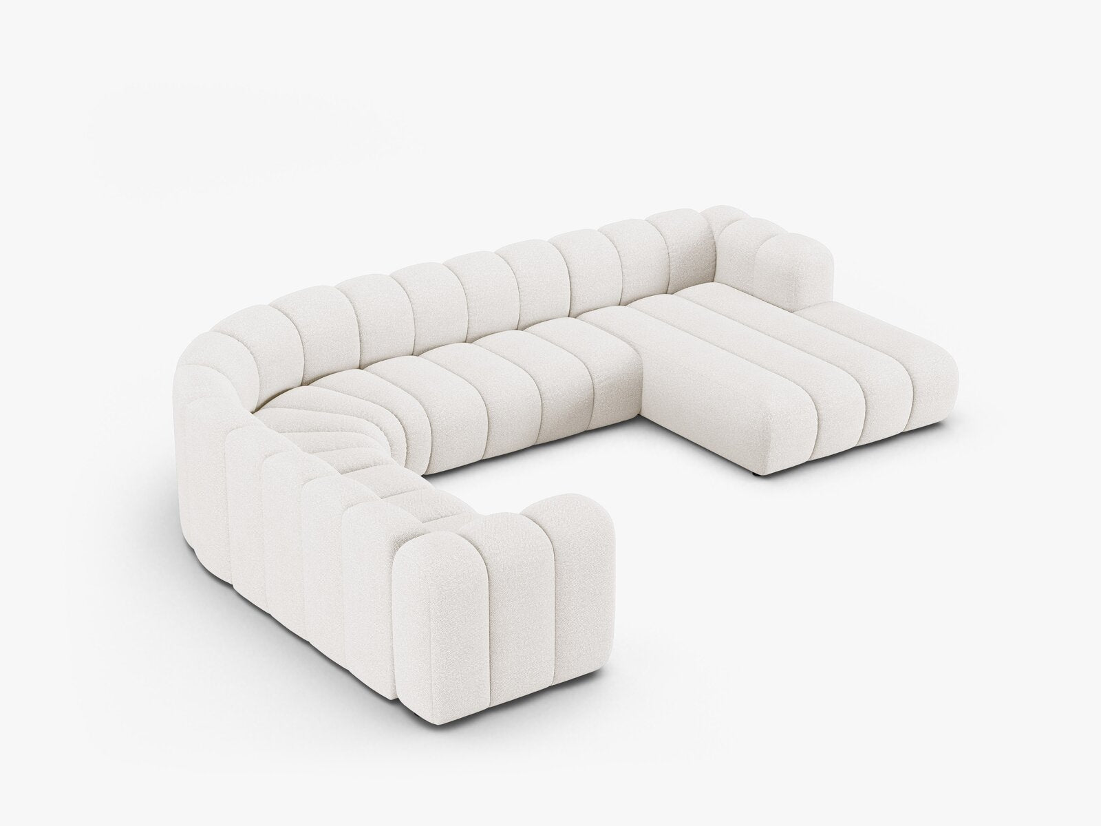 Micadoni Modulares Panorama Ecksofa Lupine 6-Sitzer Links Boucle Baloo Weiß